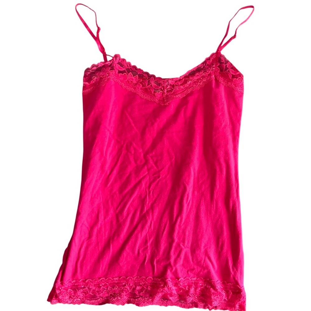 Y2K Long Silhouette Lace Camisole Spaghetti Strap Hot Pink Tank Tops 1XL‎ Layer